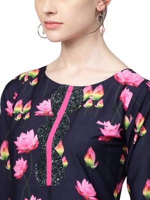 Navy-blue printed crepe kurti 5