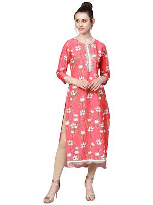Red printed crepe kurti 1