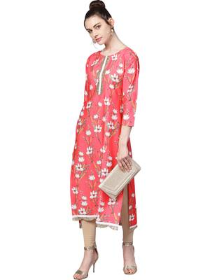 Red printed crepe kurti 5