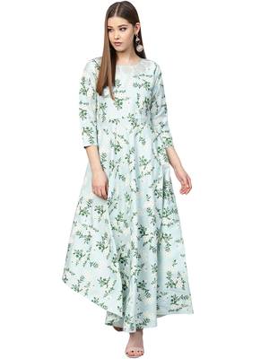 Sky-blue printed cotton kurti 1