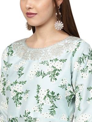 Sky-blue printed cotton kurti 2
