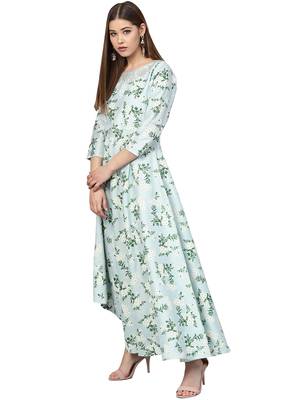 Sky-blue printed cotton kurti 3