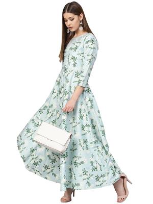 Sky-blue printed cotton kurti 5