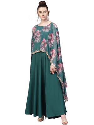 Sea-green printed crepe kurti 1