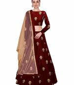 Maroon embroidered silk semi stitched lehenga