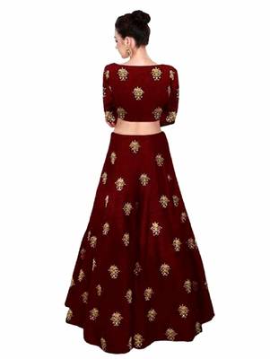 Maroon embroidered silk semi stitched lehenga 2