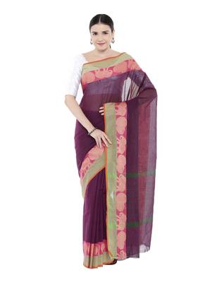 CLASSICATE from the house of The Chennai Silks Women's Purple Chettinad Cotton Saree With Blouse Piece 1