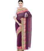 CLASSICATE from the house of The Chennai Silks Women's Purple Chettinad Cotton Saree With Blouse Piece