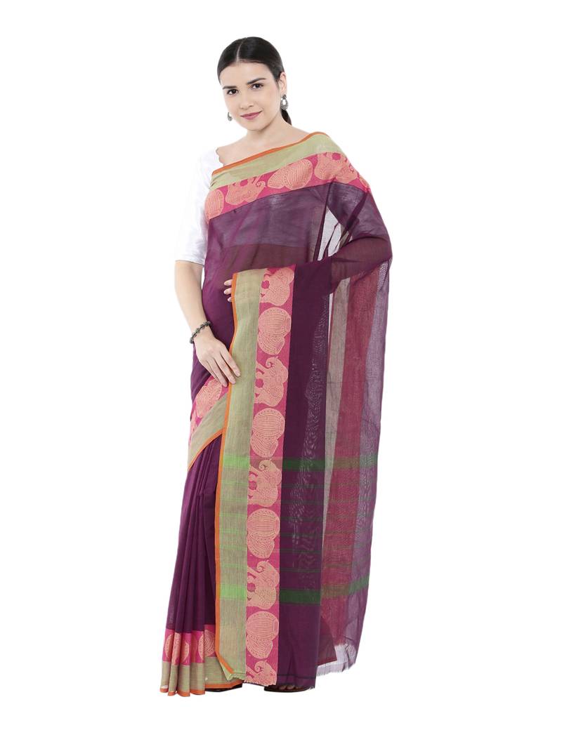 CLASSICATE from the house of The Chennai Silks Women's Purple Chettinad Cotton Saree With Blouse Piece