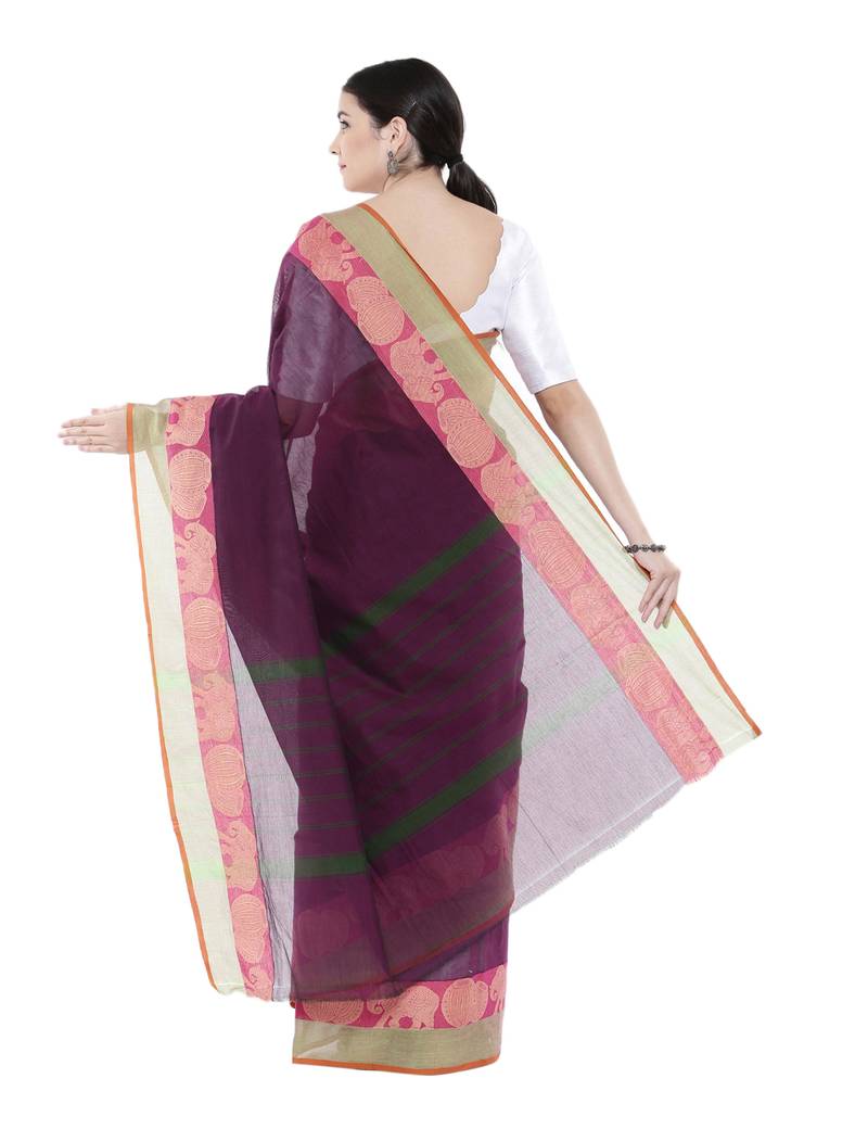 CLASSICATE from the house of The Chennai Silks Women's Purple Chettinad Cotton Saree With Blouse Piece