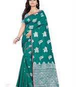Green Printed Cotton Saree With Blouse