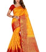 Yellow woven nylon saree with blouse