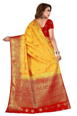 Yellow woven nylon saree with blouse 2