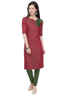 Red plain rayon kurti 1