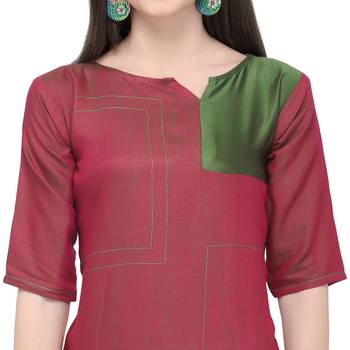 Red plain rayon kurti 4