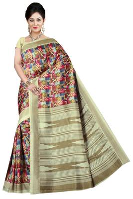 Red Printed Art Silk Saree With Blouse 1