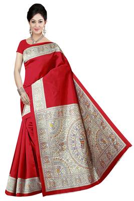 Red Printed Art Silk Saree With Blouse 1
