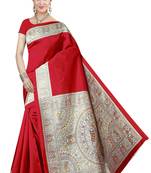 Red Printed Art Silk Saree With Blouse
