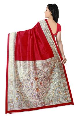 Red Printed Art Silk Saree With Blouse 2