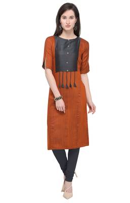 Dark-orange plain rayon kurti 1