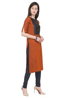 Dark-orange plain rayon kurti 2