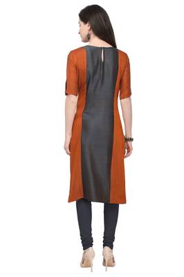 Dark-orange plain rayon kurti 3