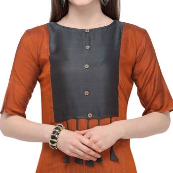 Dark-orange plain rayon kurti 4