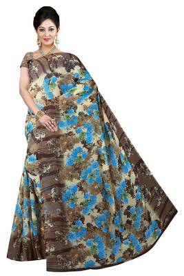 Brown Printed Chiffon Saree With Blouse 1