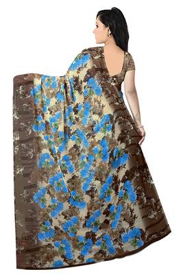 Brown Printed Chiffon Saree With Blouse 2