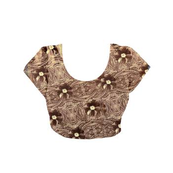 Brown Printed Chiffon Saree With Blouse 3