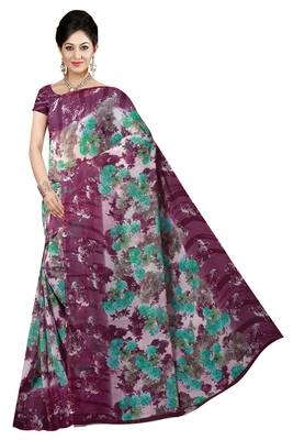 Maroon Printed Chiffon Saree With Blouse 1