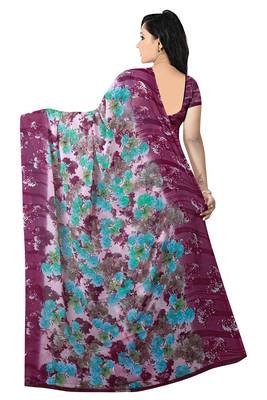Maroon Printed Chiffon Saree With Blouse 2