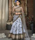 Light Grey Embroidered
 Organza Semi Stitched Lehenga With Dupatta