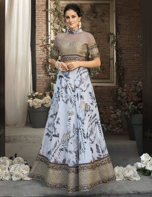 Light Grey Embroidered
 Organza Semi Stitched Lehenga With Dupatta 2