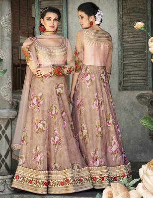 Peach Embroidered
 Organza Semi Stitched Lehenga With Dupatta 2