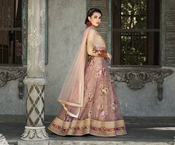 Peach Embroidered
 Organza Semi Stitched Lehenga With Dupatta 3