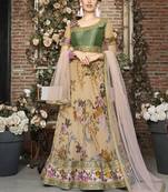 Beige Embroidered
 Organza Semi Stitched Lehenga With Dupatta