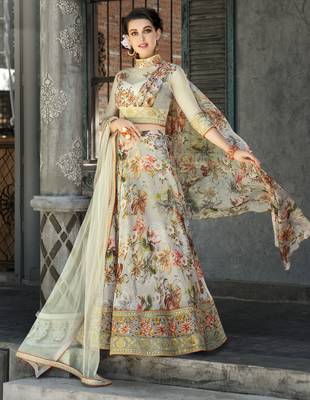 Light Green Embroidered
 Organza Semi Stitched Lehenga With Dupatta 1