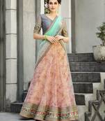 Peach Embroidered
 Organza Semi Stitched Lehenga With Dupatta