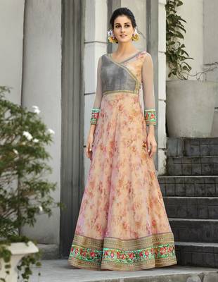 Peach Embroidered
 Organza Semi Stitched Lehenga With Dupatta 2
