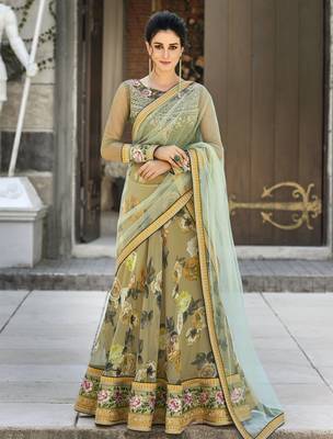 Green
 Embroidered
 Organza Semi Stitched Lehenga With Dupatta 1