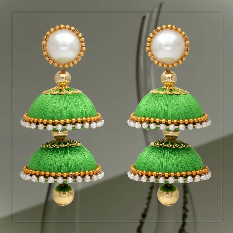Green jhumkas designs Clearance