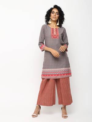 Grey printed crepe short kurti 1
