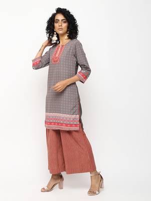 Grey printed crepe short kurti 3