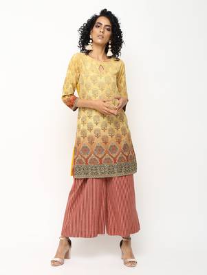 Mustard printed crepe short kurti 1