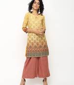 Mustard printed crepe short kurti