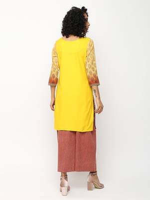 Mustard printed crepe short kurti 2