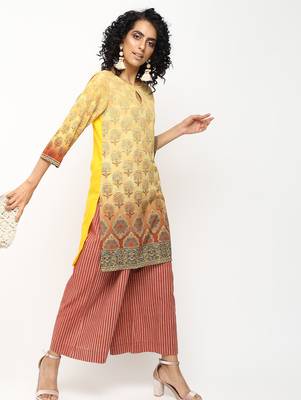 Mustard printed crepe short kurti 3