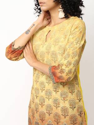 Mustard printed crepe short kurti 4
