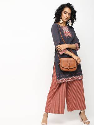 Grey printed crepe kurti 1
